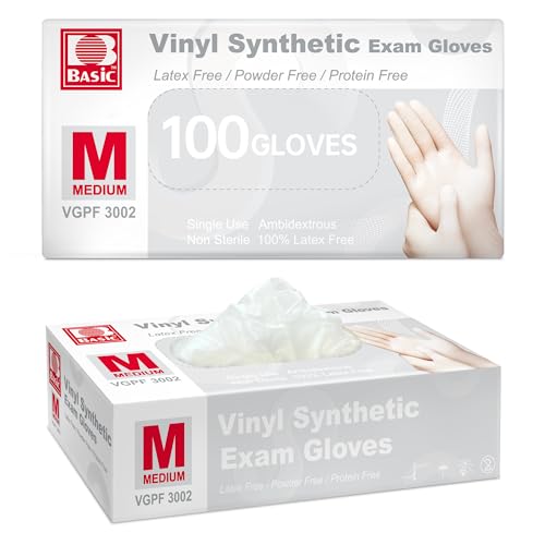 Supmedic Basic Clear Vinyl Exam Gloves, Powder-Free Latex-Free Food Safe Cooking Cleaning Disposable Medical Glove, 100Pcs (Medium)