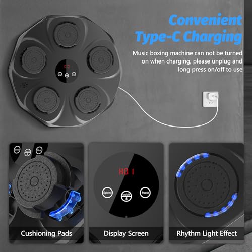TGLLM Music Boxing Machine with Boxing Gloves, Wall Mounted Smart Bluetooth Music Boxing Trainer, Electronic Boxing Target Workout Punching Equipment for Home, Indoor and Gym