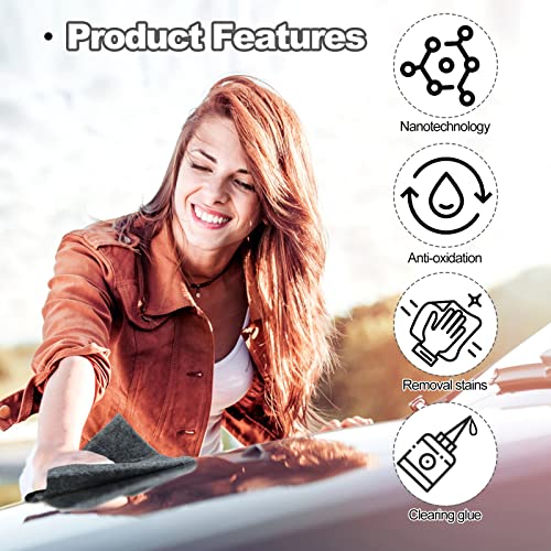 ALASMOYER 2 Pack Nano Sparkle Cloth for Car Scratches, Nano Magic Cloth Scratch Remover with Disposable Gloves, Easily Repair Paint Scratches and Water Spots, Gray