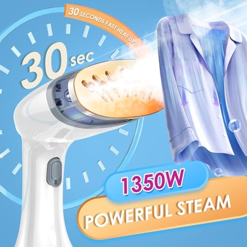 Steamer for Clothes, 1350W Fast Wrinkle Removal Handheld Clothes Steamer with Heat Resistant Glove, 30s Fast Heat-up and Easy to Use Portable Steamer with 380ml Large Tank Fabric Brush for Home Travel