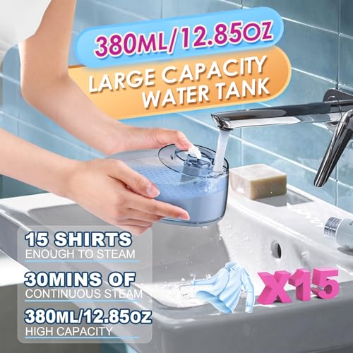 Steamer for Clothes, 1350W Fast Wrinkle Removal Handheld Clothes Steamer with Heat Resistant Glove, 30s Fast Heat-up and Easy to Use Portable Steamer with 380ml Large Tank Fabric Brush for Home Travel