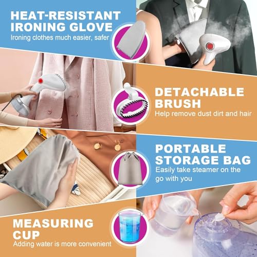 Steamer for Clothes, 1350W Fast Wrinkle Removal Handheld Clothes Steamer with Heat Resistant Glove, 30s Fast Heat-up and Easy to Use Portable Steamer with 380ml Large Tank Fabric Brush for Home Travel