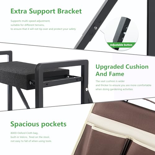 Onadak Upgraded Garden Kneeler and Seat,Foldable Garden Stool Heavy Duty Gardening Bench,Garden Kneelers for Seniors,Great Gardening Gifts for Women and Men, Bench Comes with Tool Pouch & Gloves