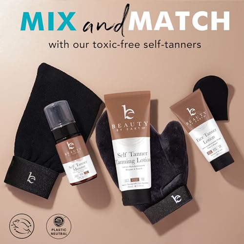 Self Tanner Tanning Mitt Set - Complete Tanning Mitt Kit with Exfoliating Gloves, Face and Body Tanner Glove for the Perfect Fake Tan - Self Tanning Glove Mitt Applicator
