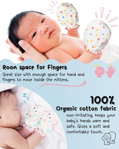 RATIVE Newborn Baby Cotton Gloves Sleep Sleeping No Scratch Mitten Mittens Mitts Set for 0-3 0-6 Months Boy Boys Girl Girls (6 Pairs/MB-67)