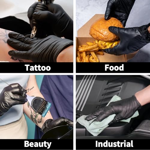 Supmedic Basic Vinyl Exam Gloves, 4 Mil Powder-Free Latex-Free Food Grade Disposable Medical Glove, Black 100Pcs (Large)