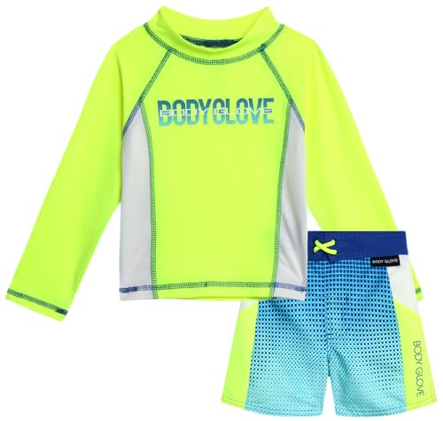 Body Glove Baby Boys' Toddler Rash Guard Swim Set - UPF 50+ Swim Shirt and Bathing Suit Trunks for Boys (2T-4T), Size 3T, Yellow Royal