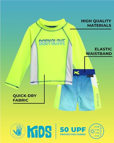 Body Glove Baby Boys' Toddler Rash Guard Swim Set - UPF 50+ Swim Shirt and Bathing Suit Trunks for Boys (2T-4T), Size 3T, Yellow Royal
