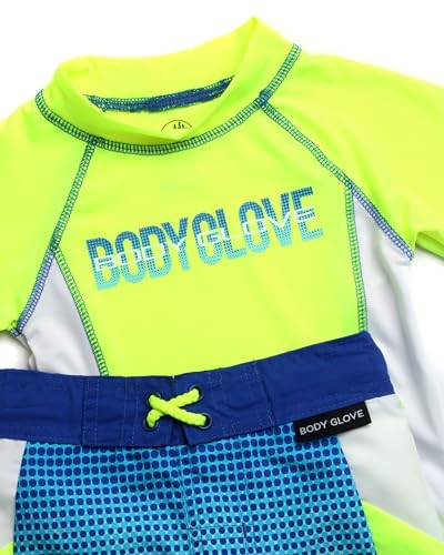 Body Glove Baby Boys' Toddler Rash Guard Swim Set - UPF 50+ Swim Shirt and Bathing Suit Trunks for Boys (2T-4T), Size 3T, Yellow Royal