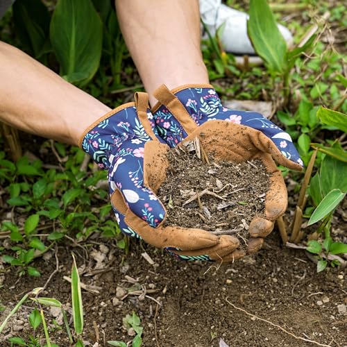 Pleneal Gardening Gloves for Women - Leather Garden Gloves Thorn Proof, Outdoor Protective Working Gloves for Weeding