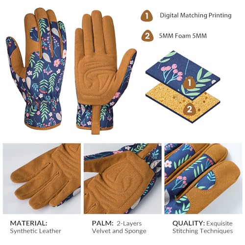 Pleneal Gardening Gloves for Women - Leather Garden Gloves Thorn Proof, Outdoor Protective Working Gloves for Weeding