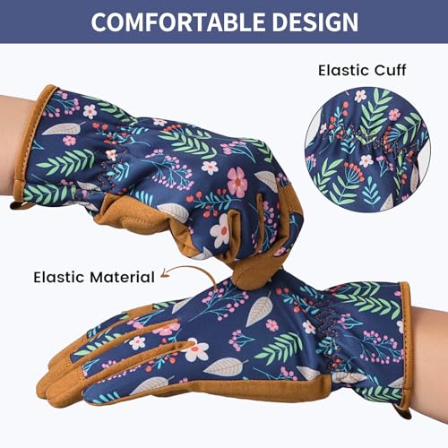 Pleneal Gardening Gloves for Women - Leather Garden Gloves Thorn Proof, Outdoor Protective Working Gloves for Weeding
