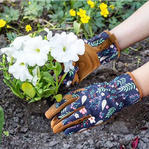 Pleneal Gardening Gloves for Women - Leather Garden Gloves Thorn Proof, Outdoor Protective Working Gloves for Weeding