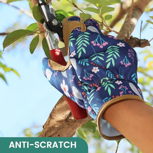 Pleneal Gardening Gloves for Women - Leather Garden Gloves Thorn Proof, Outdoor Protective Working Gloves for Weeding