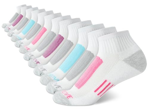 Body Glove Women's Socks - 12 Pack Performance Cushion Athletic Quarter Cut Socks - Running Socks for Ladies, Size 6-9, White/Colors
