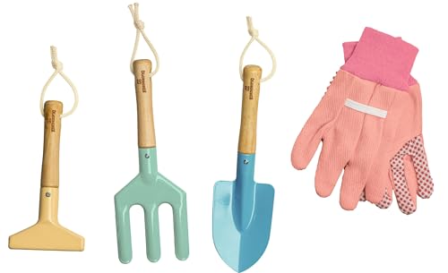 Kinderific Gardening Set, Tool Kit, for Kids, STEM, Includes Tote Bag, Spade, Watering Can, Rake, Fork, Trowel and Gloves (Floral)