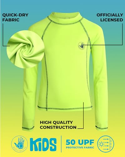 Body Glove Boys' Rash Guard Shirt – UPF 50+ Quick Dry Sun and Sand Protection Swim Shirt – Swimwear for Kids (5-14), Size 14, Lime