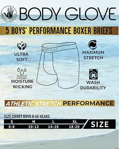 Body Glove Boys Boxer Briefs - Pack of 5 - Comfortable and Durable Underwear