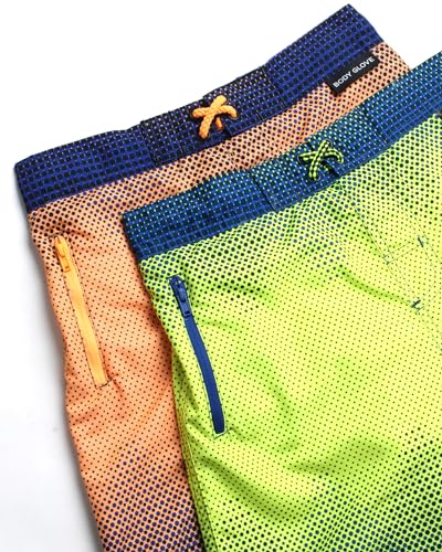Body Glove Boys' Board Shorts – 2 Pack UPF 50+ Quick Dry Bathing Suit Swim Trunk (Size: 8-18), Size 10/12, Orange/Green Dots