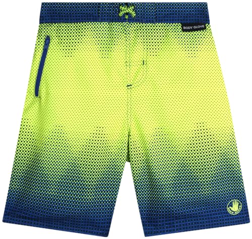 Body Glove Boys' Board Shorts – 2 Pack UPF 50+ Quick Dry Bathing Suit Swim Trunk (Size: 8-18), Size 10/12, Orange/Green Dots