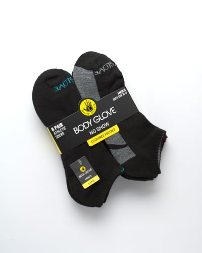 Body Glove Men's Socks - 12 Pack Performance Cushion Athletic No Show Ankle Socks - Low Cut Running Socks for Men, Size 6-12, Black/Grey