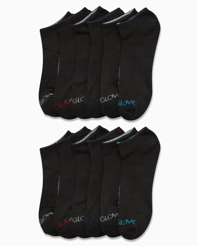 Body Glove Men's Socks - 12 Pack Performance Cushion Athletic No Show Ankle Socks - Low Cut Running Socks for Men, Size 6-12, Black/Grey