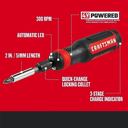 CRAFTSMAN 4V Electric Screwdriver Set, 300 RPM, USB Charging