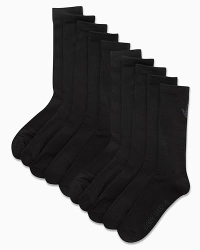 Body Glove Men's Socks - 10 Pack Performance Cushion Athletic Crew Socks - Crew Cut Running Socks for Men, Size Mens Shoe Size: 6-12, Black