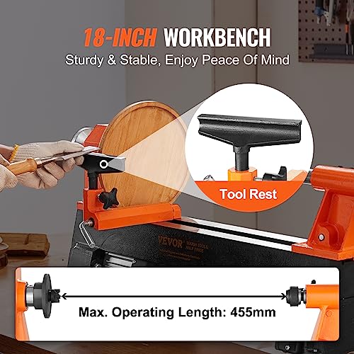 VEVOR Benchtop Wood Lathe, 10x18, 0.5HP, 5 Speeds