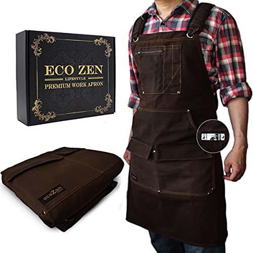 16oz Waxed Canvas Work Apron with Tape Holder - Tough Protection for Men