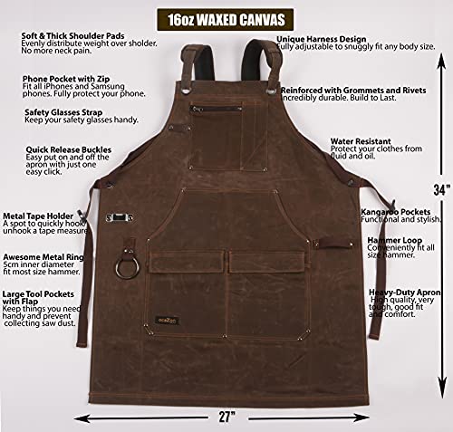 16oz Waxed Canvas Work Apron with Tape Holder - Tough Protection for Men