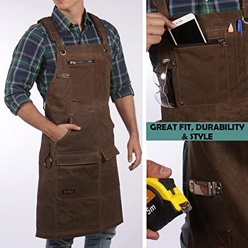 16oz Waxed Canvas Work Apron with Tape Holder - Tough Protection for Men