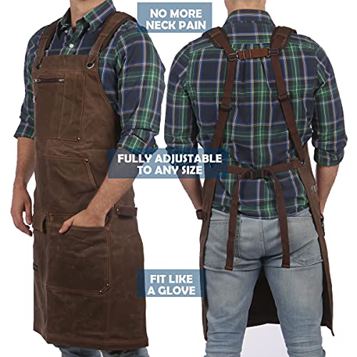16oz Waxed Canvas Work Apron with Tape Holder - Tough Protection for Men