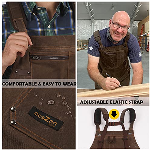 16oz Waxed Canvas Work Apron with Tape Holder - Tough Protection for Men