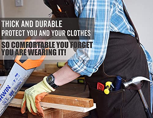 16oz Waxed Canvas Work Apron with Tape Holder - Tough Protection for Men