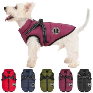 Warm Dog Winter Coat with Built-in Harness