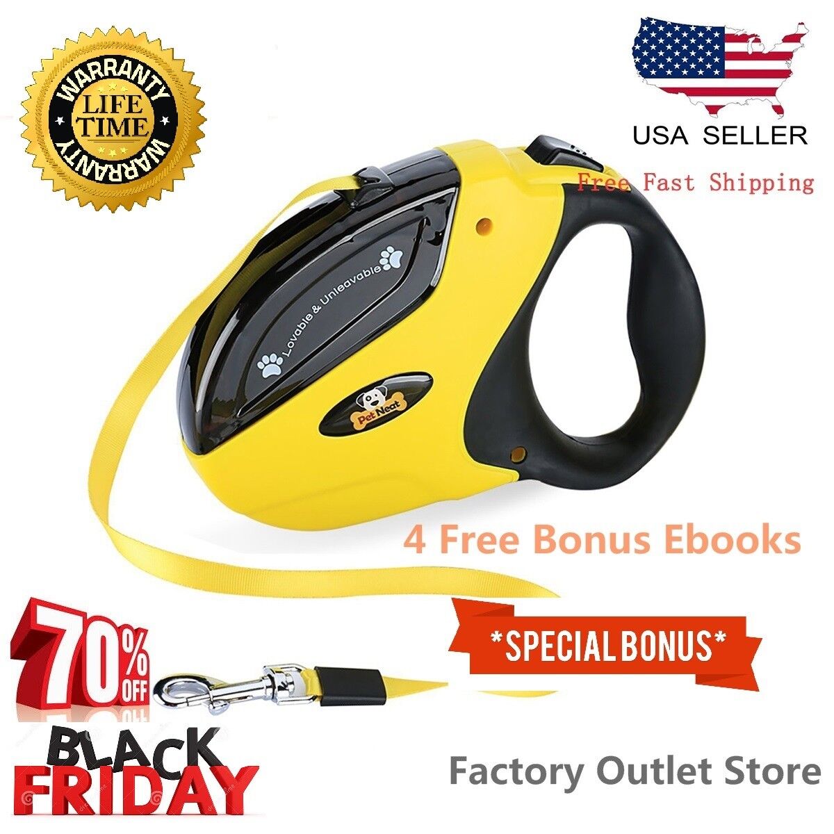 Retractable Dog Leash with Lock - 10 Ft