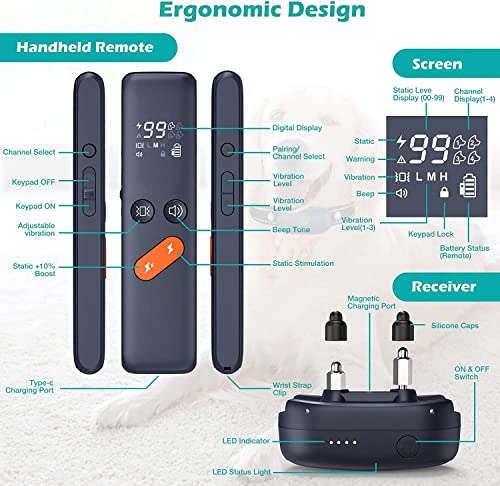 Electric Dog Training Collar with Remote, Waterproof, Rechargeable