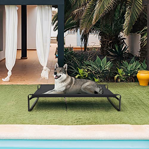 Large Black Cooling Elevated Dog Bed for Outdoor Use