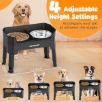 URPOWER Adjustable Elevated Dog Bowls with Food Bowls