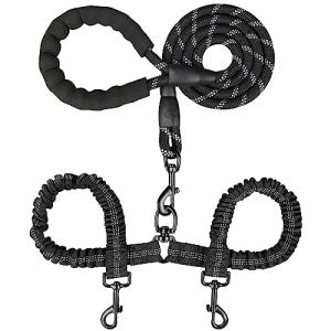 MingXpets Tangle-Free Double Dog Leash with Bungee