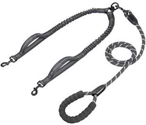 Double Dog Leash with Traffic Handles and Bungee