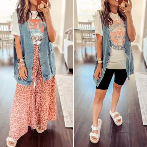 Women's Oversized Denim Jean Vest in Vintage Style