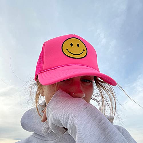 Retro Smiley Patch Trucker Hat for Women