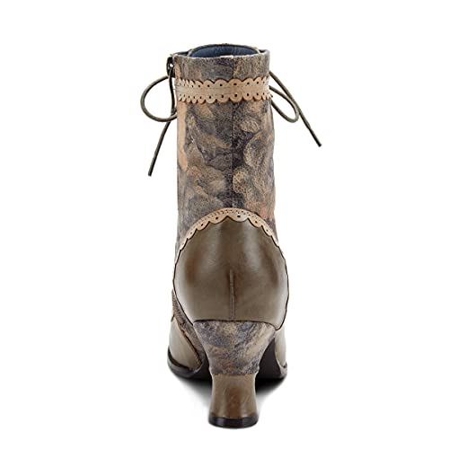 Vintage Olive Multi Floral Ankle Boot, Women's 7.5-8