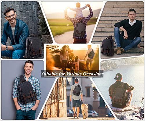 Vintage Black Canvas Crossbody Messenger Bag