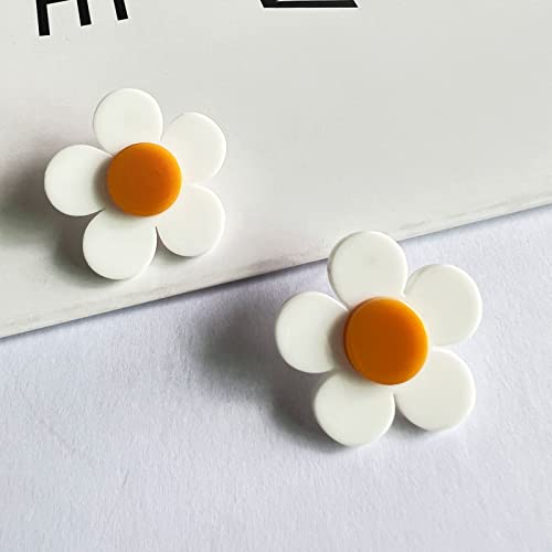 Fiklon 60s 70s Earrings for Women Girls,Retro Neon Hippie Flower Disco Earrings Pink Orange White Blue Yellow Green Colorful Pressed Floral Earring (W)
