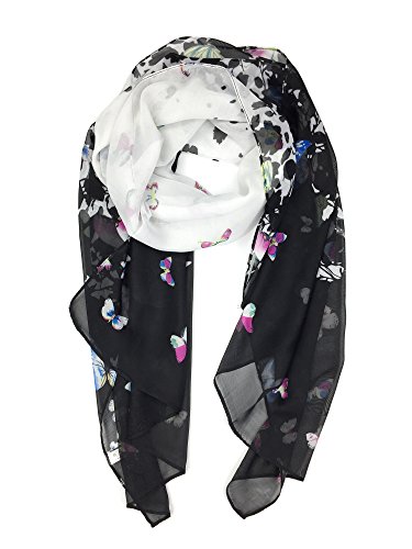 Black/White Butterfly Print Lightweight Scarf for Women