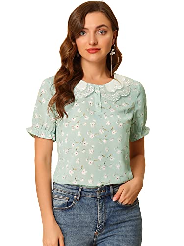 Floral Vintage Ruffled Short Sleeve Blouse (X-Large)