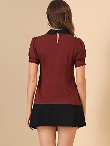 Allegra K Vintage Peter Pan Collar Blouse - Large Burgundy